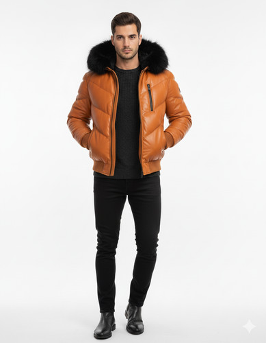 Men tan leather puffer - men's,