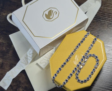Swarovski Blue & White Crystal Necklace Bracelet Set Rhodium w/ Box