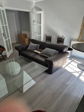 Luxury black leather 3-seater sofa