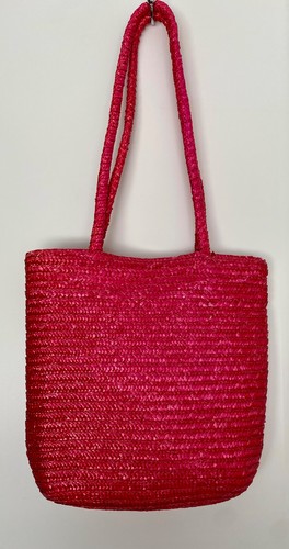 Straw tote shoulder bag - shoulder, pink