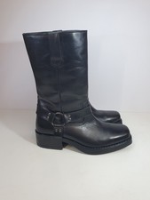 Woodland HIGH HARLEY Mens Black Leather Pull-On Biker Boots Buckle Cowboy UK 9