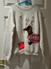 Primark Girls Sausage Dog Dachshund Musical Light Up Christmas Jumper 11-12 Yrs