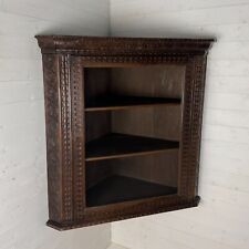 Antique Carved Oak Corner Cabinet with Key