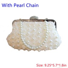 Lady Satin Floral Clutch Purses One-sided Pearls Handbags Party Evening Fashion