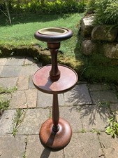 ANTIQUE CARVED WOOD 2 TIER SMOKER'S STAND with BAKELITE ASHTRAY