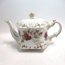 Ellgreave Wood & Sons Ruby Wedding Teapot Genuine Ironstone Floral Rose White