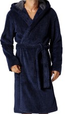 New Mens Premium Hooded Dressing Gown Navy /Grey Size L