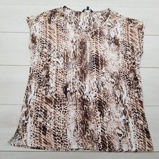 BONMARCHE Summer Snake Skin Top T-Shirt Size 16 Brown Stretch Cap Sleeve Casual