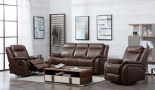 HAMPSHIRE 3 Piece Suite Leather Tan Grey Black 3 Seater + 2 Reclining Armchairs