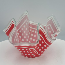Vintage glass handkerchief vase red with white polka dots