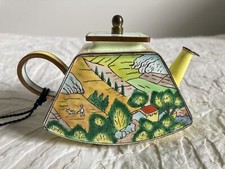Hand decorated Charlotte Di Vita Teapot Landscape With House in Van Gogh style.