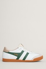 Seasalt Women's - white Gola Elan Leather Trainers - White and Evergreen - Stand