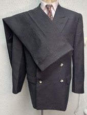 Men’s 1950s Grey Double Breasted Wool Suit Vintage Bespoke European 42-44 Large