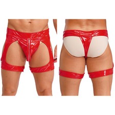 Mens PVC Leather Boxer Shorts Wetlook Zipper Bulge Pouch Sexy Hollow-out Brief