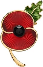 Poppy day flower badge brooch Rememorial Memorial Day gift Enamel Green Leaf