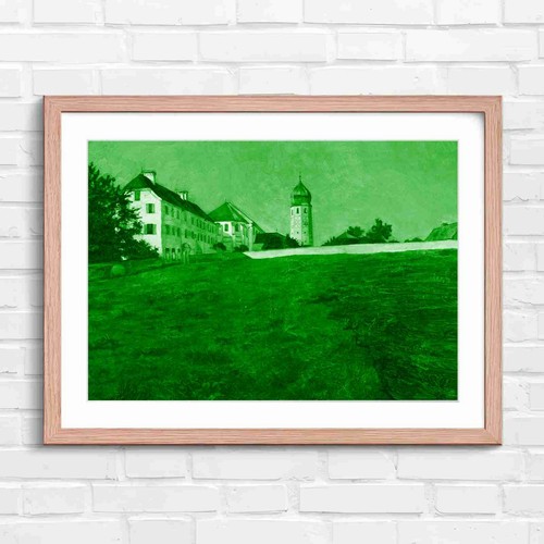 Green countryside with tower - green,