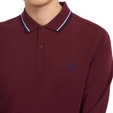Fred Perry Long Sleeve Twin Tipped Polo Shirt M3636 D23 Aubergine New Size M