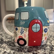 *Home is Where You Park It* Retro Camper RV VW Coffee Mug Cup Blue Floral 20oz