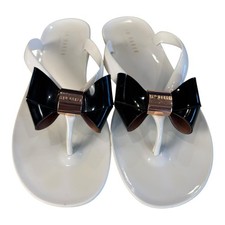 TED BAKER Slip On Jelly Flip Flops White With Black Bows Size 6