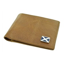 Classic Style Brown Genuine Leather Wallet with a Scottish Saltire Flag Emblem