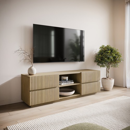 Large oak ribbed stand with - ribbed, tv