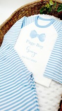 Personalised Children's Page Boy Bow Tie Blue | Grey Pyjamas Outfit Wedding Gift
