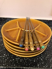 Vintage Fondue Set: Five Segmented Plates and Five Forks