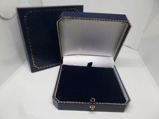 Large Pendant Necklace Box Vintage, Victorian,  Antique Style, Blue Gold Detail