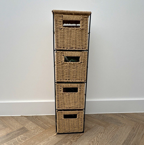 Beige wicker storage unit - storage,