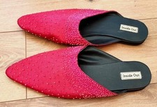 Ladies Bright Pink Cerise Beaded Slip On Flat Shoes EU41 Size 8 New