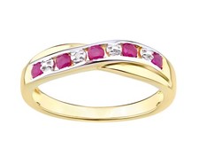 9ct Yellow Gold on Silver Ruby & Diamond Crossover Eternity Ring sizes J - V