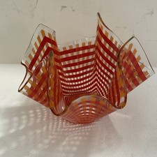 Chance Glass Handkerchief Vase Orange Red Gingham Check MCM