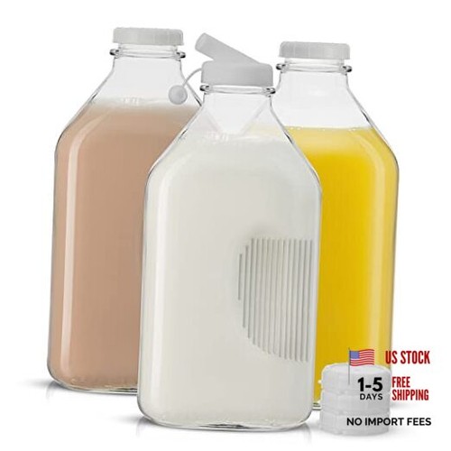 Glass milk bottles with lids - bottles,