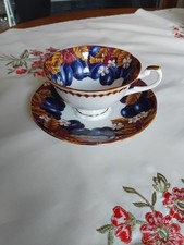 Attractive Queens China Cabinet Cup and Saucer with Victoria Plums Fruit Design