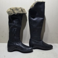 RUSSELL BROMLEY WOMEN SOFT LEATHER KNEE HIGH BLACK BOOTS FAUX FUR LINED UK6 EU39