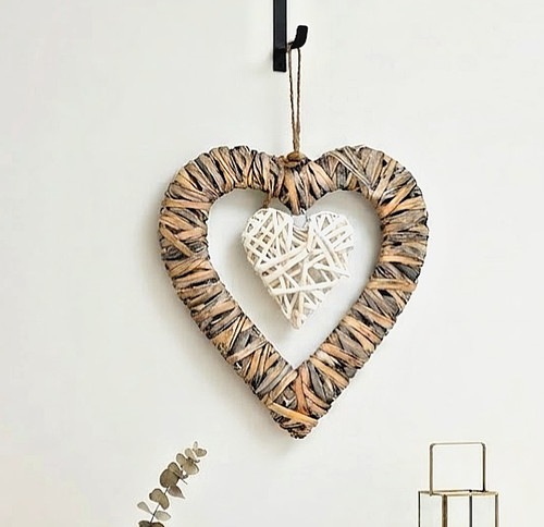 Rustic wicker hanging heart - rustic,