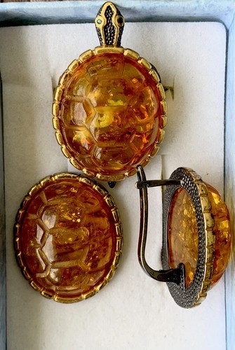 Amber earrings and ring - earrings,