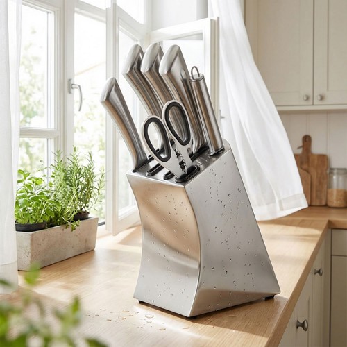 Stainless steel knife block - steel,
