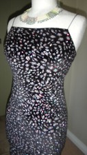 TOPSHOP BLACK VELVET GLITTER LEOPARD CAMI DRESS UK 8, EU 38 
