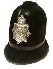 Black British Bobby Policeman Hat Cop Custodian Helemet Fancy Dress Accessory