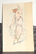 Original Art Deco Watercolour & Graphite Fashion Costume Design on paper