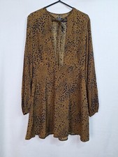 Nasty Gal Ladies Size Uk 8 Brown Animal Print Long Sleeve Dress
