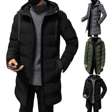Mens Crosshatch Long Below Knee Cosy Parka Jacket Puffer Padded Hooded Warm Coat