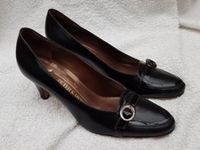 Women's Peter Kaiser Black Leather Court Shoes Heels With Buckle UK 3