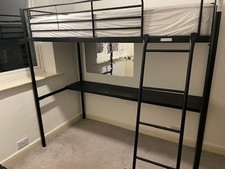 UK 3.5FT Single Metal Loft Bed Frame High Sleeper Bunk Bed Study Desk Cabin Bed