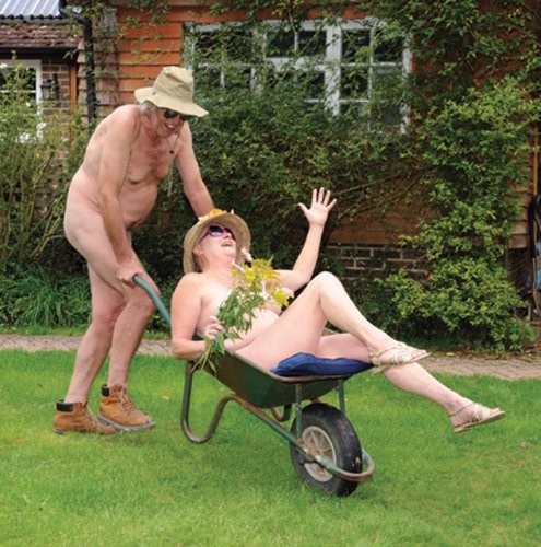 Nudist couple gardeners - nudist,