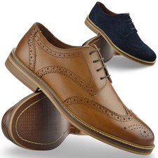 Mens Leather Brogue Shoes Smart Casual Lace Up Work Office Formal Brogues Size