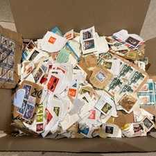 Franked stamps boxed and sold as 1kg lots. Era 1970-1990s approx