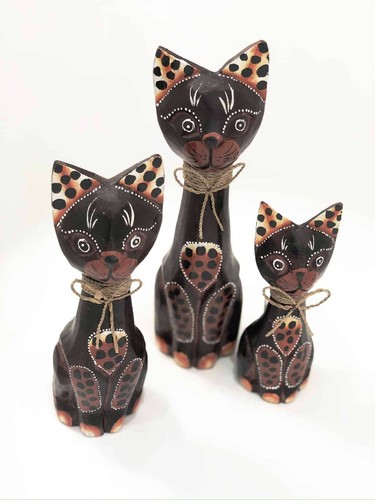 Wooden cat statue ornament set - cat,