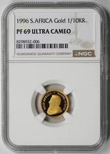 1996 South Africa 1/10 Krugerrand 1/10 oz Gold Proof PF 69 Ultra Cameo NGC